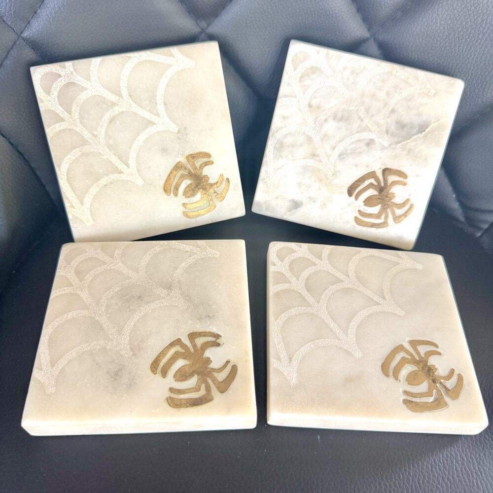 Marvel The Ultimate Spiderman Marble Coasters Set Of 4 Coffee Tea Blocks 4" x 4”